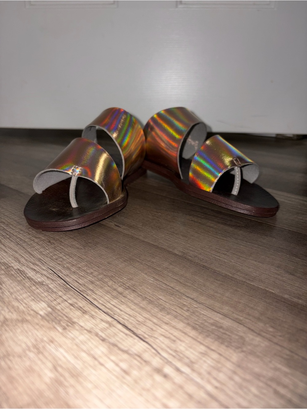 Holographic Double Band Slide Sandals